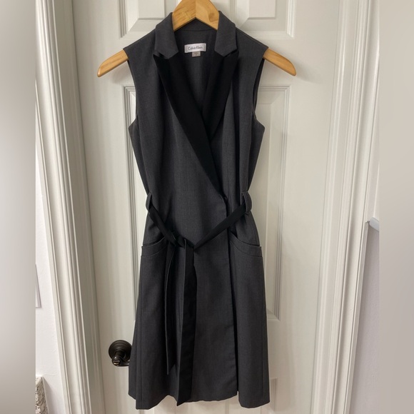 Calvin Klein collared wrap dress grey and black 4P - Picture 2 of 7